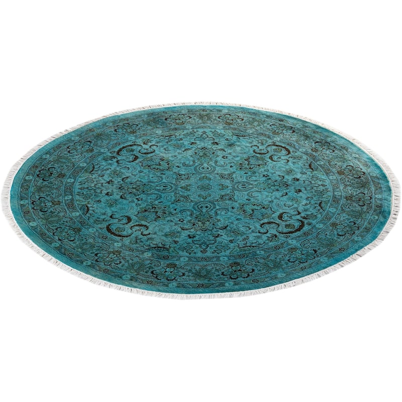 Overton Hand Knotted Wool Vintage Inspired Modern Contemporary Overdyed Blue Round Area Rug - 4' 2" x 4' 3"