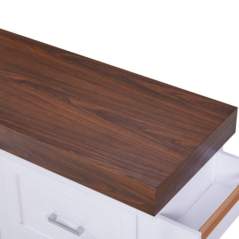 53" Large Kitchen Island with 3.5" Thick Desktop, Spice and Towel Racks, Kitchen Island with Storage on 5 Wheels, 2 Drawers