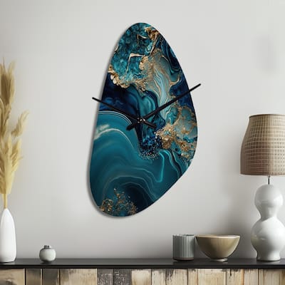 Designart - Abstract Geode Turquoise I - Abstract Marble Large Wall Clock in Fall Shape - Modern Wall Clocks