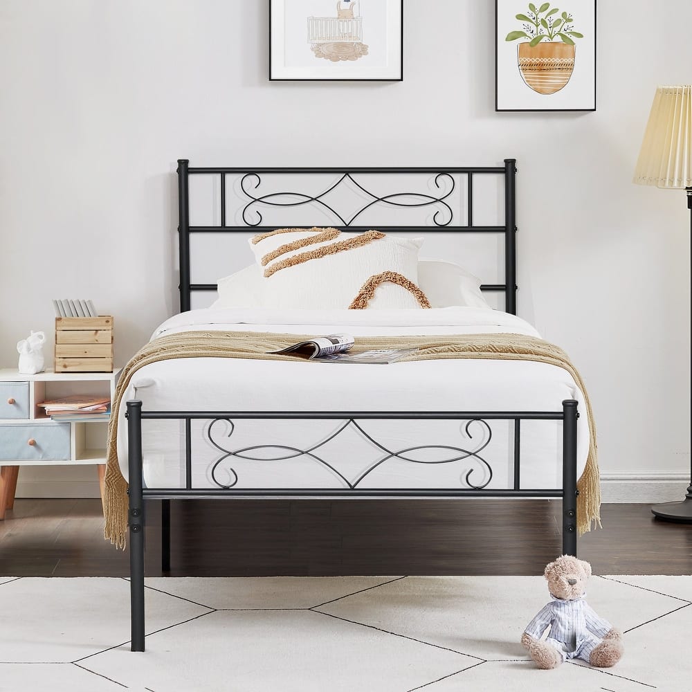 Javlergo Elegant Metal Platform Bed Frame with Headboard and Footboard Under Bed Storage Foundation No Box Spring Needed