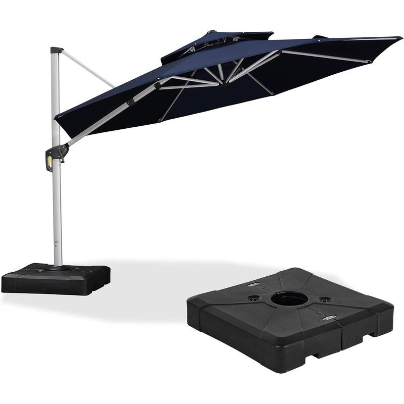 PURPLE LEAF 13ft Round Offset Hanging Patio Umbrella with Base