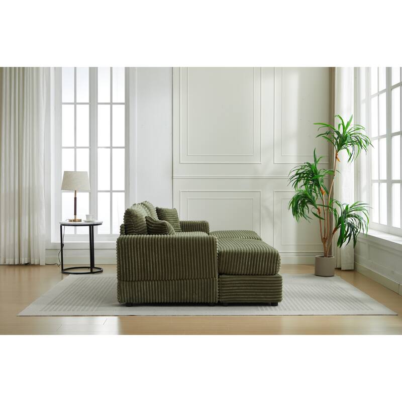 82" Corduroy 2-Piece Sectional Sofa with Slipcovers & 2 Pillows