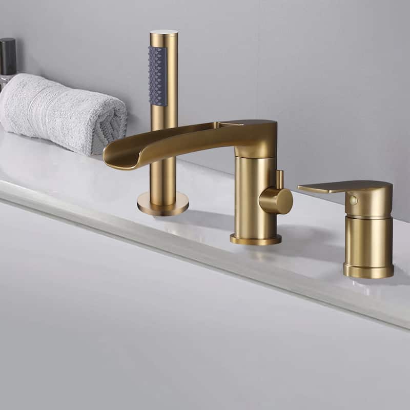 Deck Mounted Clawfoot Swivel Bathtub Faucet with Handheld Shower and 1-Handle