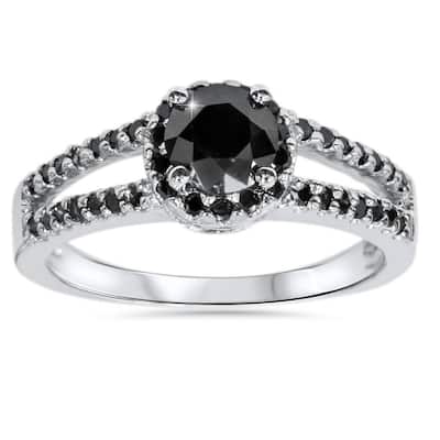 2CT Black Diamond Split Shank Halo Engagement Ring White Gold