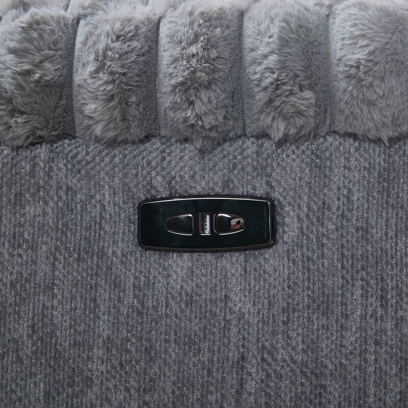 Power Reclining Chair Fabric Two Tones with USB and Padded Seats