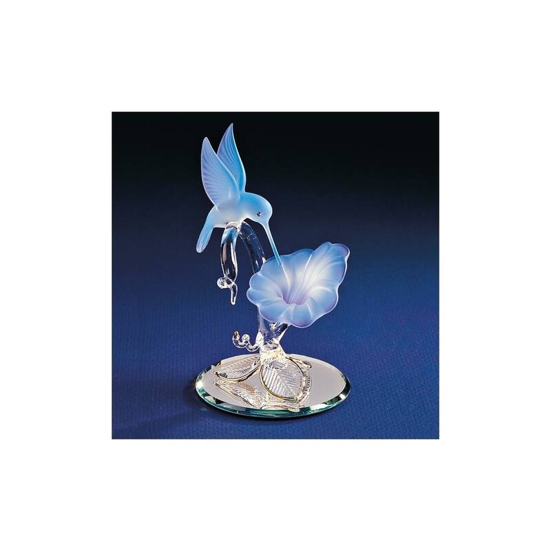 Curata Hummingbird and Blue Flower Handcrafted Glass Figurine