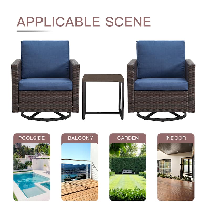 Gymojoy 3 Pieces Outdoor Wicker Swivel Rocker Patio Set