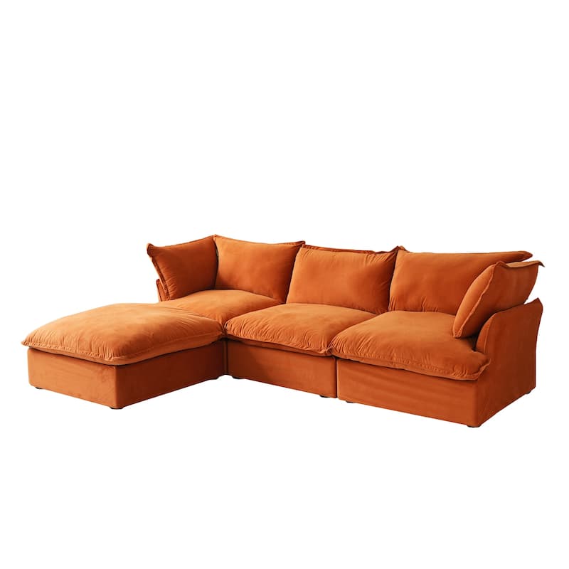 L Shape Sectional Couches, Deep Couch Sectional Sofa with Chaise Ottoman, Modern Comfy Modular Sectional Sofas