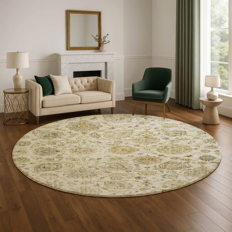 Premium Washable Super Soft Traditional Kashan Mayfield Rug - 8' x 8' - Beige