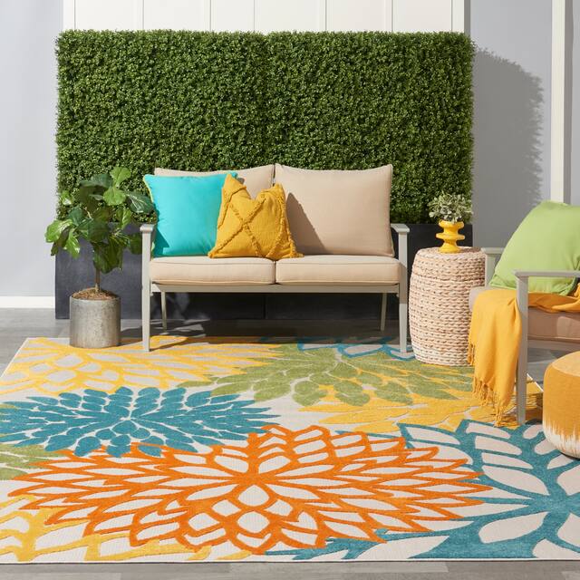 Nourison Aloha Floral Modern Indoor/Outdoor Area Rug - 12' x 15' - Turquoise Multicolor
