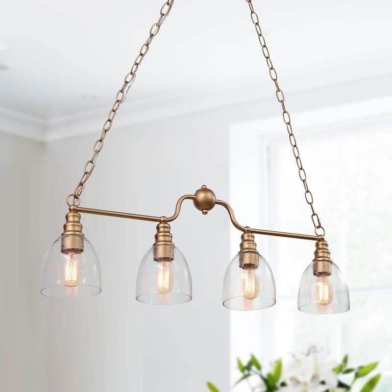 Velus Modern Gold Kitchen Island Linear Chandelier 4-light 32 inches Large Seeded Glass Lights - L32'' x W5'' x H71'' - L32'' x W5'' x H71'' - Gold