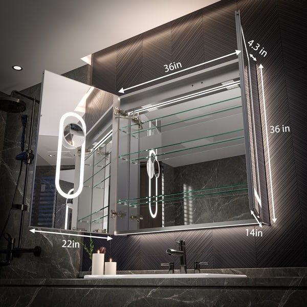 dimension image slide 0 of 2, Modland 24"-42W x 36"H LED Medicine Cabinet Mirror with USB Charging,5x Makeup Mirror