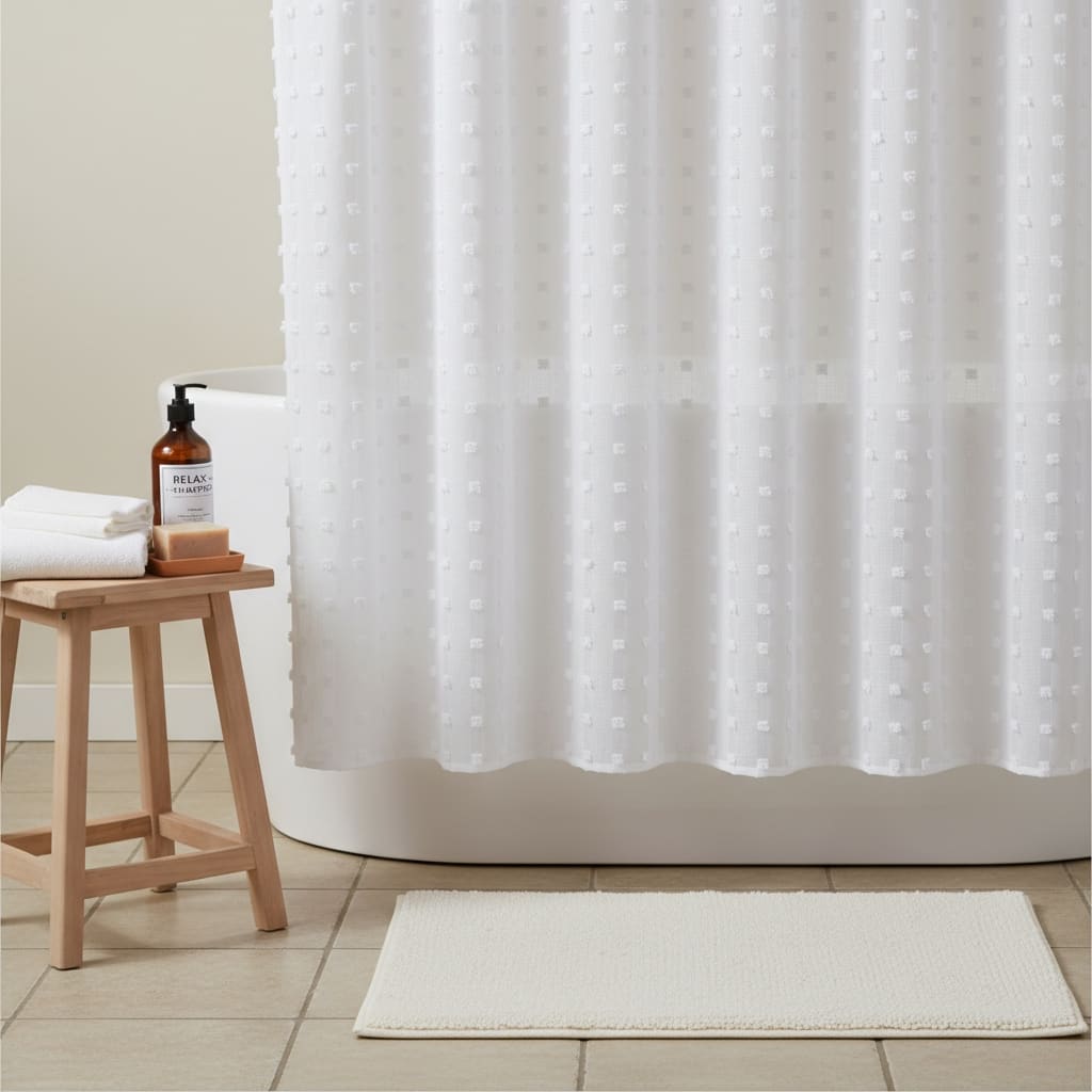 HomeRoots White Puff Sheer Shower Curtain