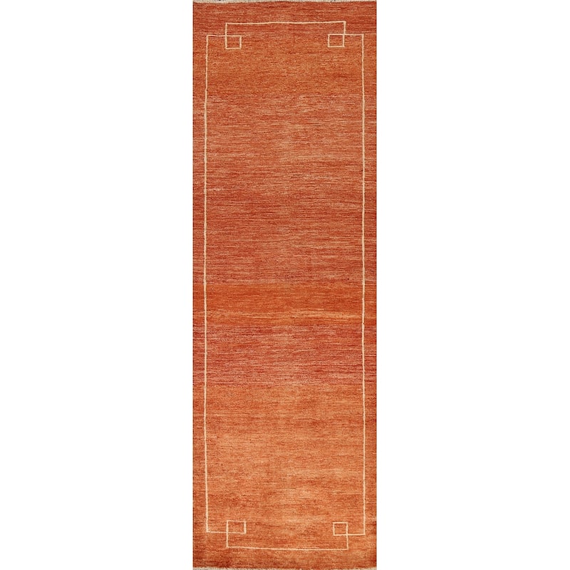 Bordered Gabbeh Kashkoli Oriental Wool Runner Rug Hand-knotted Carpet - 2'5" x 9'3"