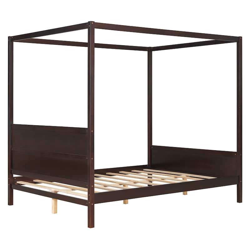 Queen Size Canopy Platform Bed with Headboard and Footboard,Slat Support Leg