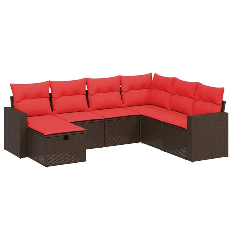 vidaXL Patio Sofa Set with Cushions Outdoor Conversation Furniture Poly Rattan - 24.4" x 24.4" x 27.2"