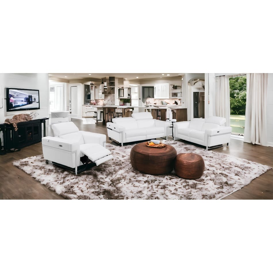 HomeRoots Three Piece White Italian Leather Six Person Seating Set