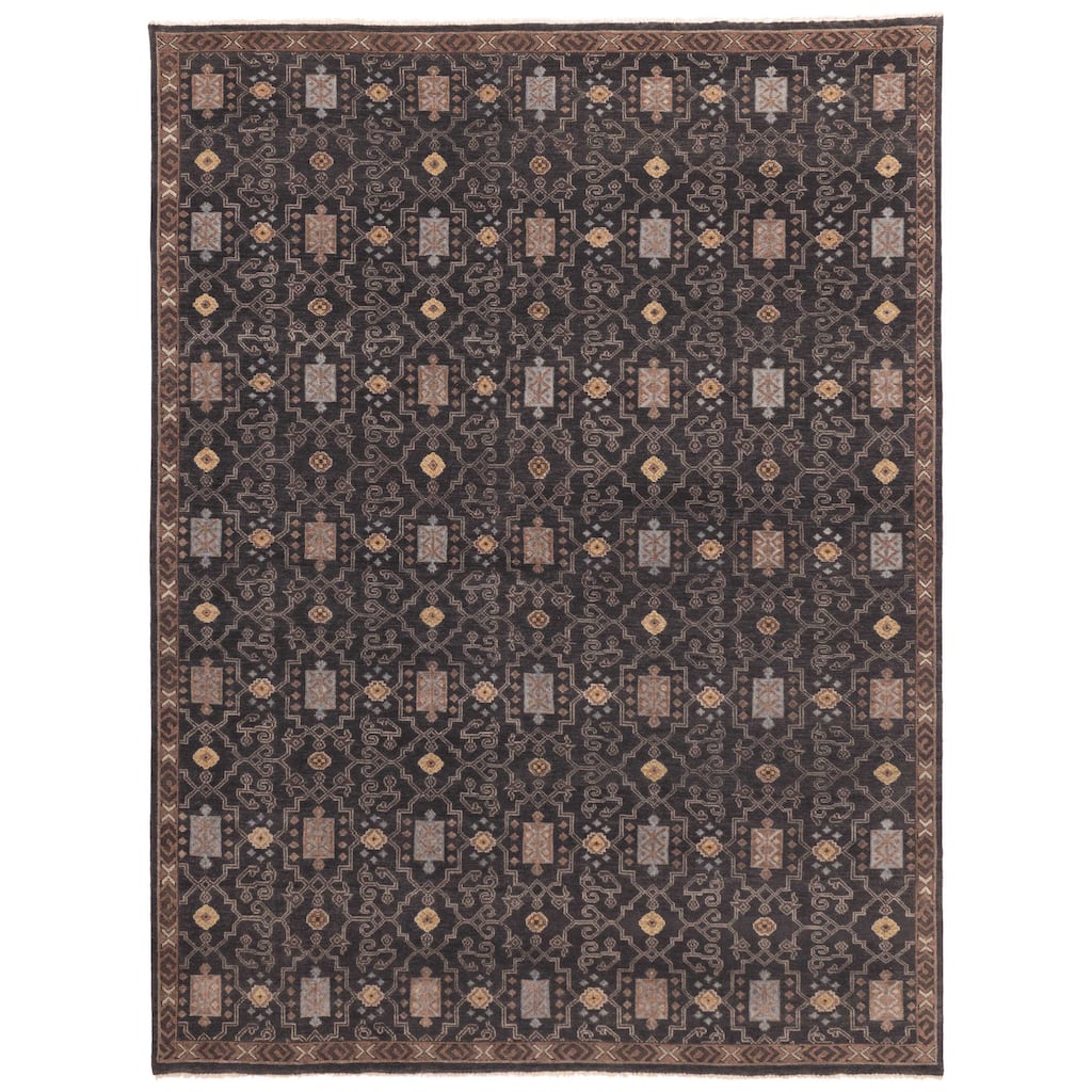 ECARPETGALLERY Hand-knotted Finest Agra Jaipur Black Wool Rug - 8'11 x 11'11