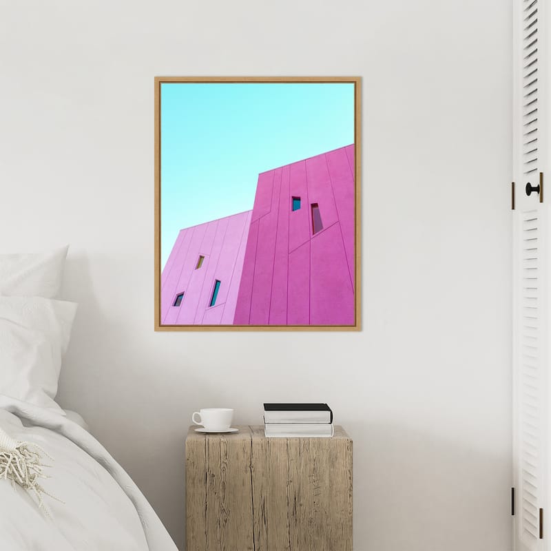 Saguaro Hotel Pink Building Walls by Tom Windeknecht Framed Canvas Wall Art Print - Sylvie Natural