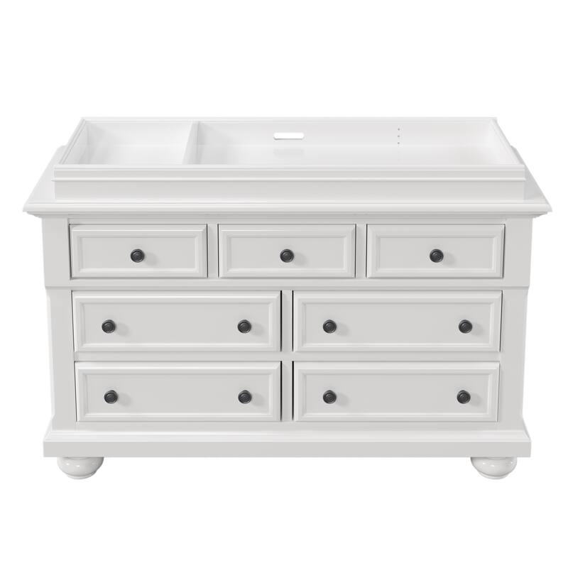 Solid Wood 7-Drawer Dresser with Changing Topper for Nursery - White