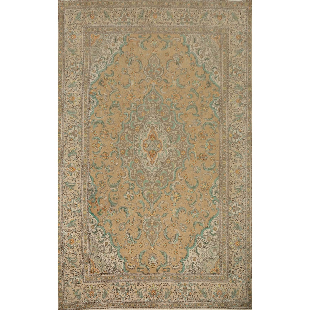 Hand Knotted Oriental 100% Wool Carpet Traditional Floral Oranges & Rust Tabriz Area Rug - 11' 9'' X 8' 5''