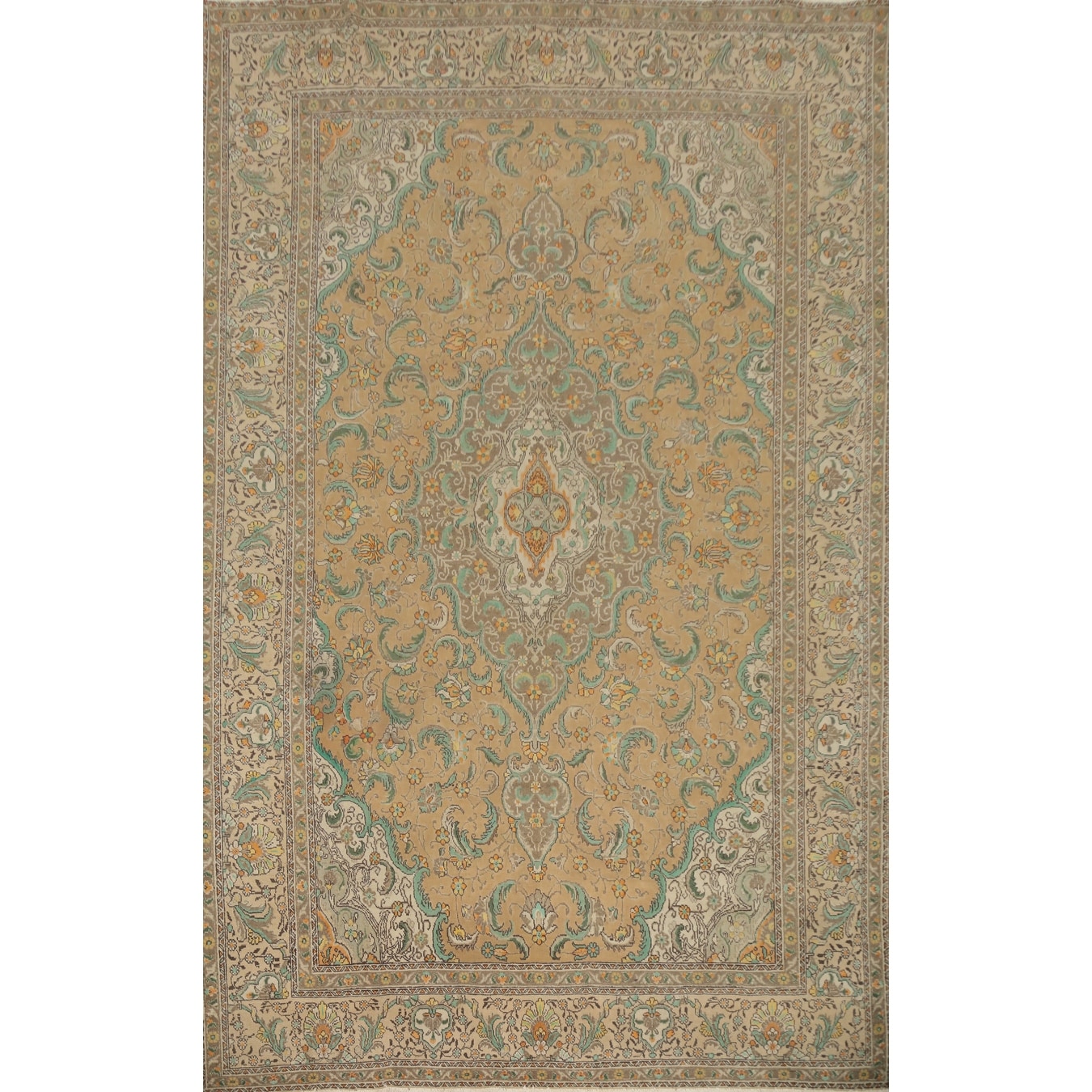 Hand Knotted Oriental 100% Wool Carpet Traditional Floral Oranges & Rust Tabriz Area Rug - 11' 9'' X 8' 5''