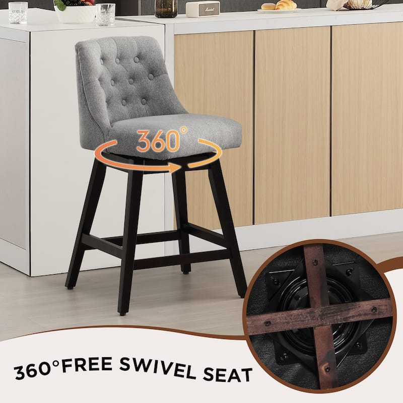 26"/29" Upholstered Swivel Counter and Bar Height Stools Solid Wood Frame (Set of 4)