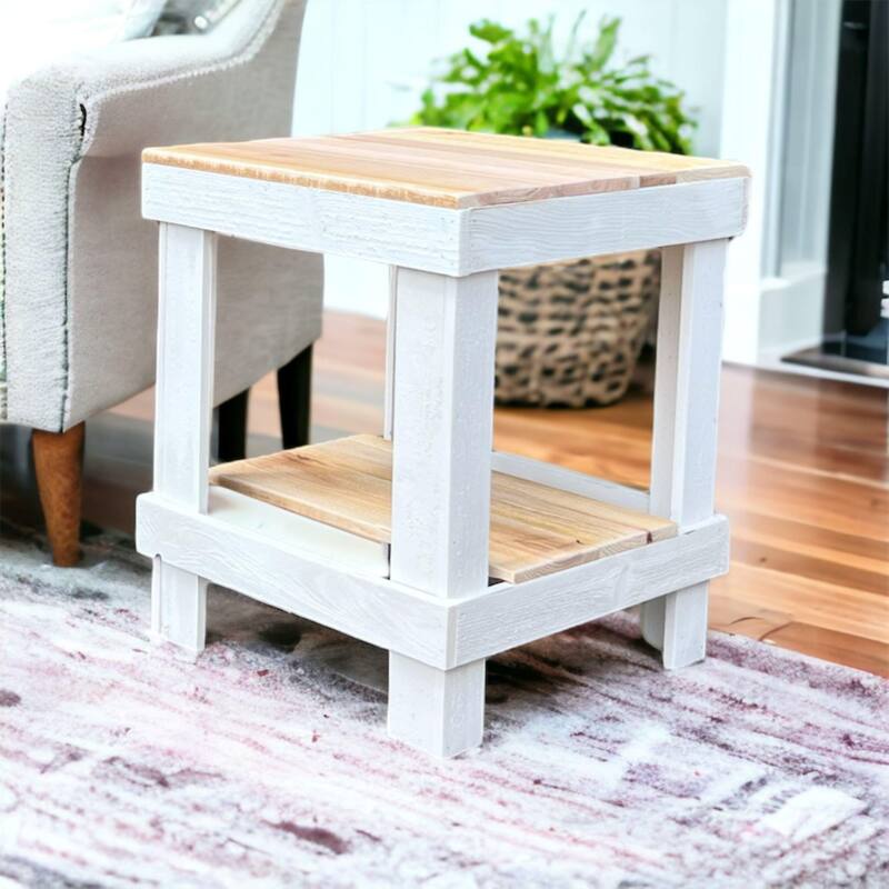 Rustic Wood Living Room End Table with Storage Shelf On Sale Bed