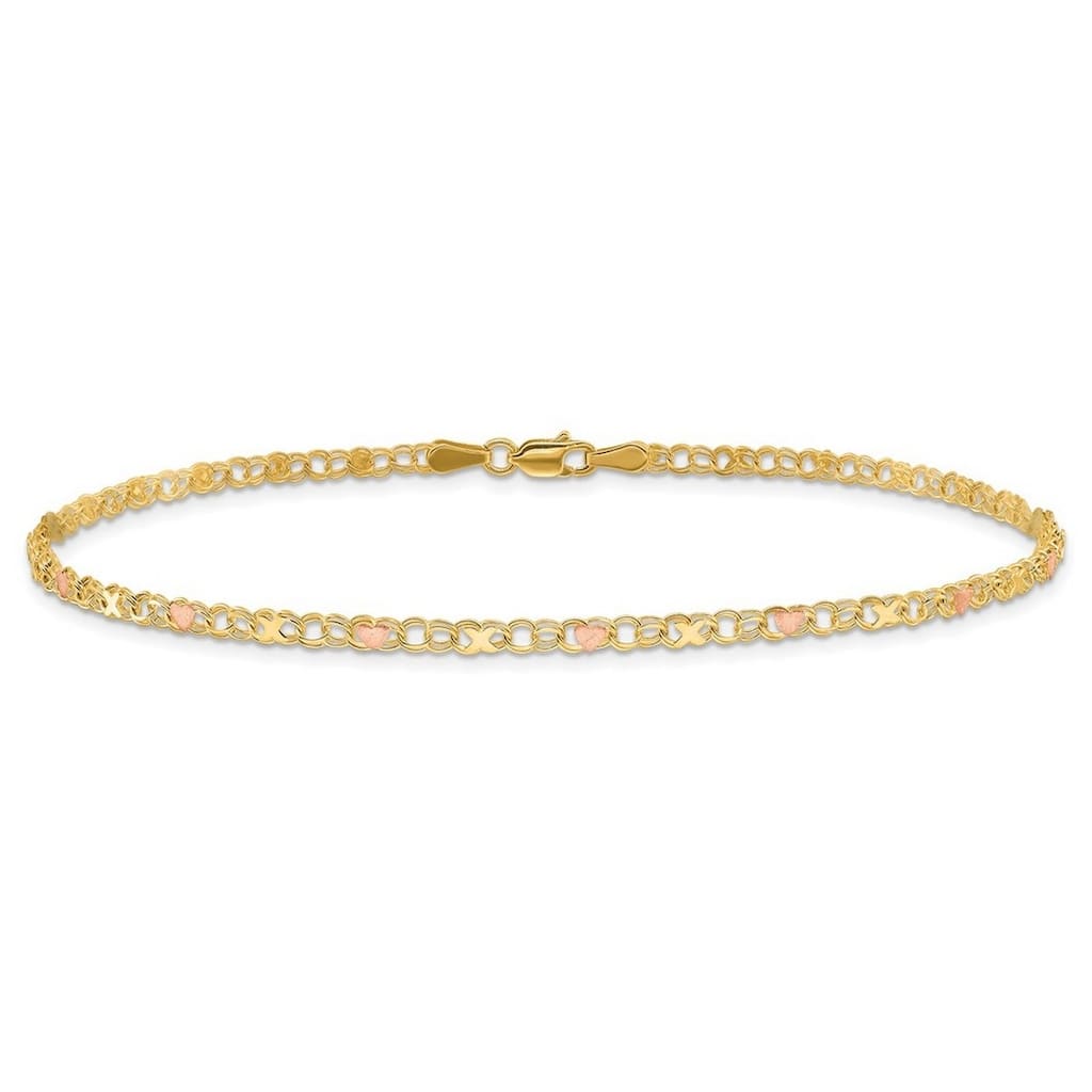 Curata 14k Two-tone Gold Xs And Hearts Bracelet Options: 7" 8"