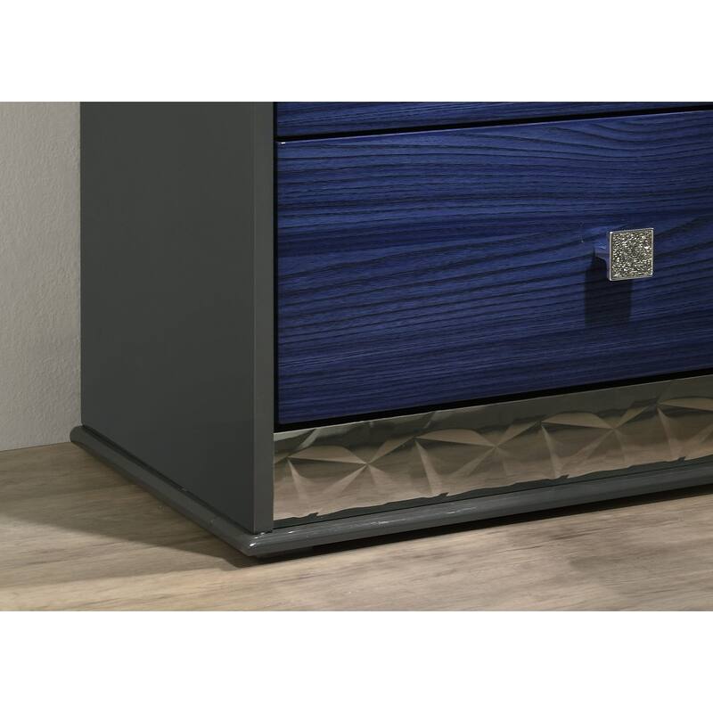 Glam Nightstand - Ash Gray & Indigo Blue Finish with Chrome Molding