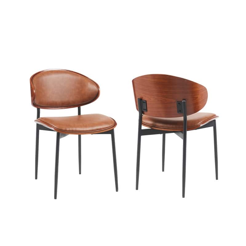 Set of 2 Modern Dining Chairs – Italian-Inspired Bentwood Frame with Matte Metal Legs & Premium PU Leather Upholstery‌ - Orange