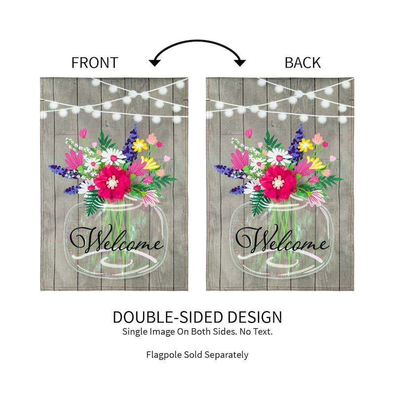 Mason Jar and Lights Garden Burlap Flag