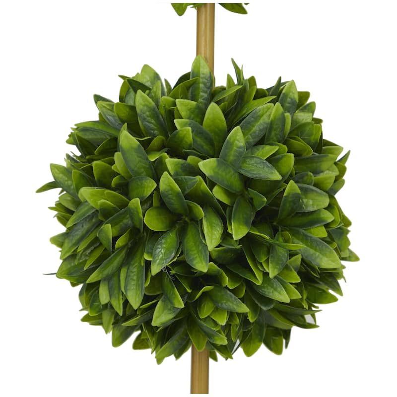 Faux Foliage Boxwood Ball Topiary with Realistic Leaves and White Cement Pot - Green - Roche River Decor