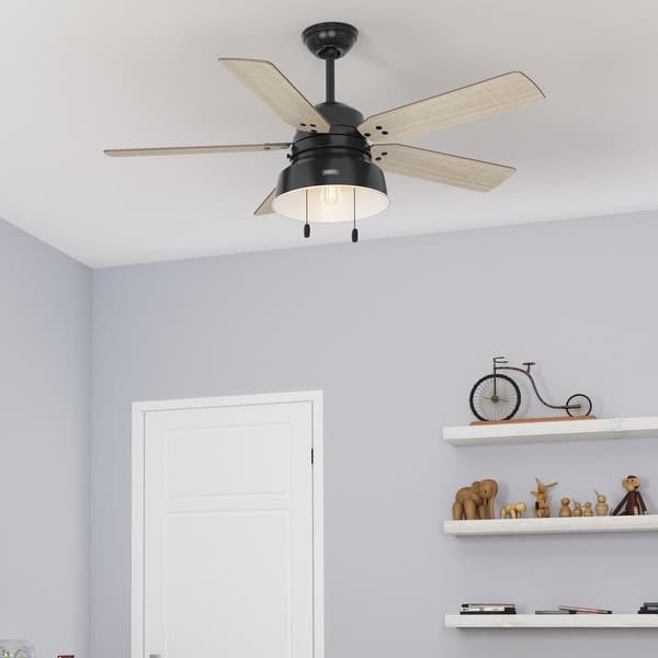 slide 2 of 25, Hunter 52" Mill Valley Outdoor Ceiling Fan with LED Light Kit and Pull Chain - Farmhouse, Industrial, Rustic - DAMP RATED! Matte Black