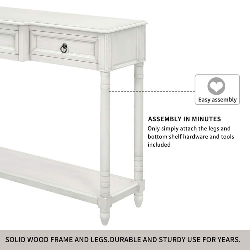 Console Table Sofa Table with Drawers for Entryway with Projecting Drawers and Long Shelf