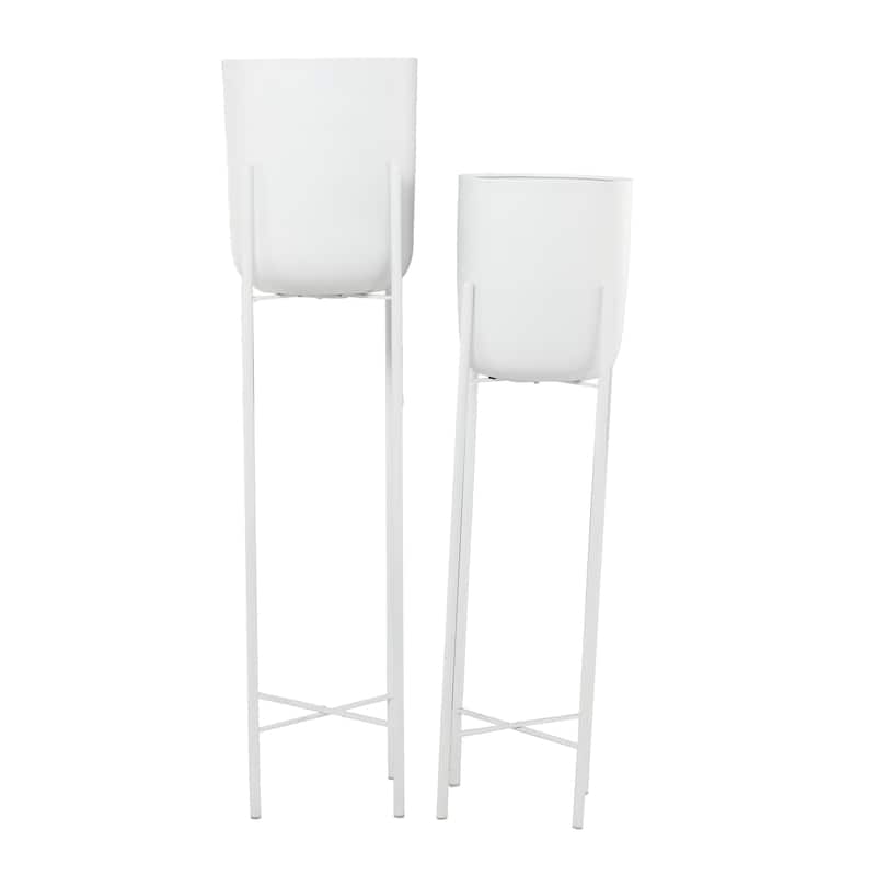 Metal Indoor Outdoor Planter with Removable Stand - Set of 2 Black or White - CosmoLiving by Cosmopolitan