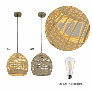 Nala1-Light Rattan Dome Pendant, Coastal Boho - Handwoven - 12" Wide
