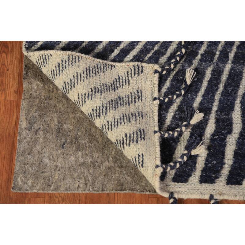 Blue Abstract Moroccan Oriental Area Rug Handmade Wool Carpet - 4'11" x 8'0"