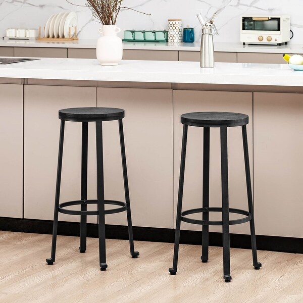 Glitzhome Industrial Rustic High Bar Stools with Wood/ PU