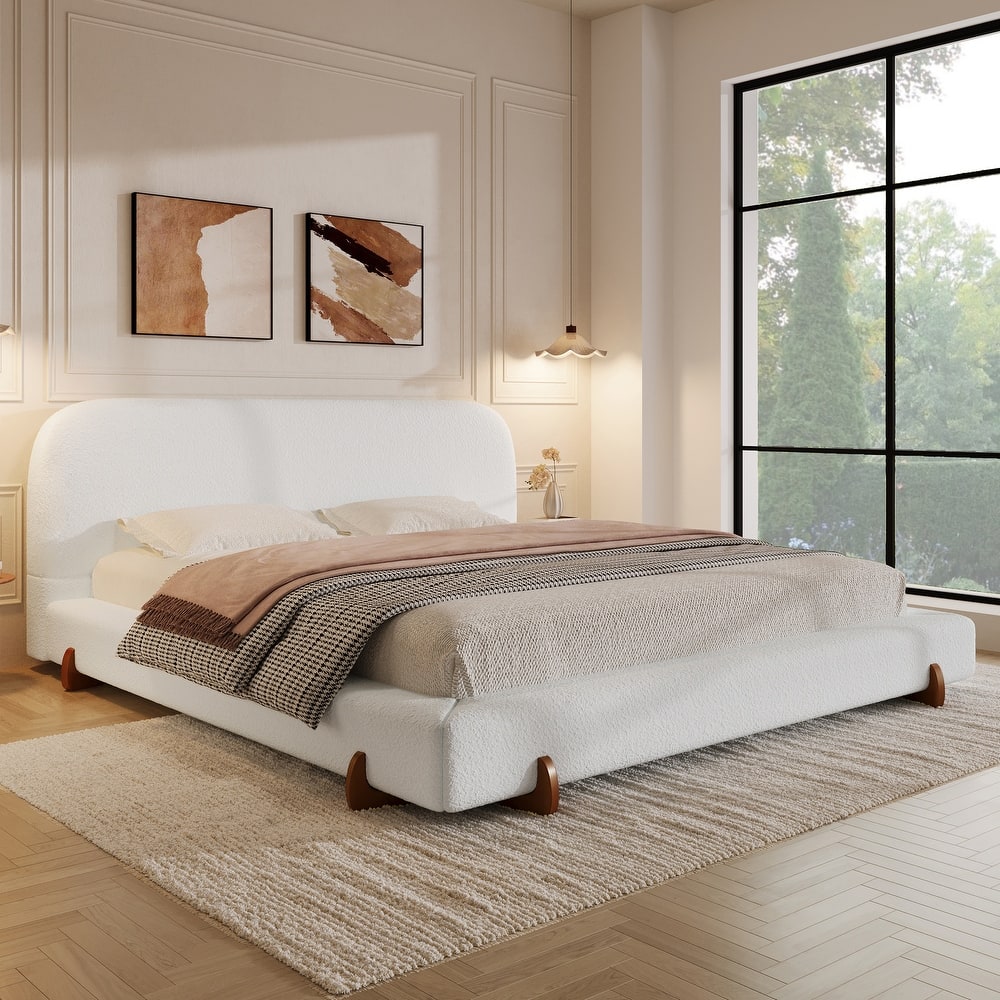Christopher Knight Home - Verona Unique Design Modern Upholstered Bed Frame with Wood Legs and Headboard