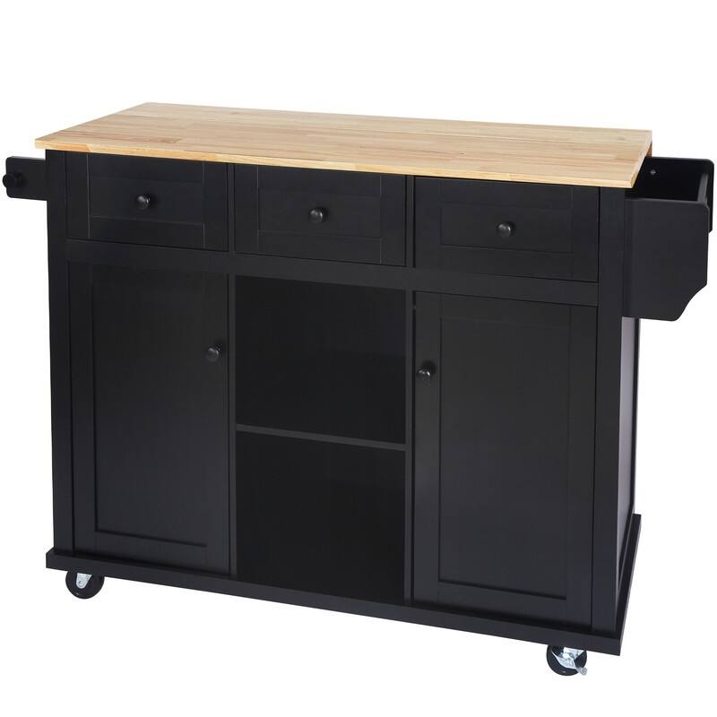 Rolling Kitchen Island Cart with Drop-Leaf Countertop, Kitchen Island on 5 Wheels with Cabinet and 3 Drawers for Dining Room