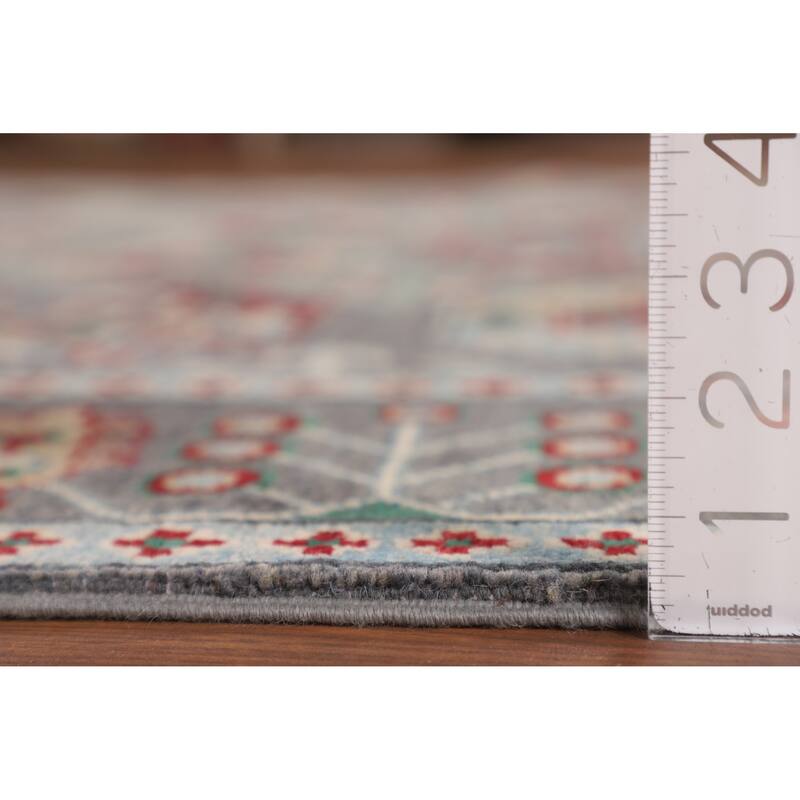 All-Over Gray Kazak Oriental Area Rug Handmade Living Room Wool Carpet - 6'8" x 9'8"