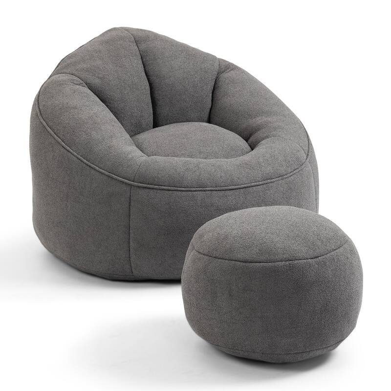 Bean Bag Chairs for Adults & Kids, Velvet Lazy Sofa Chair with Ottoman, Modern Accent Chair