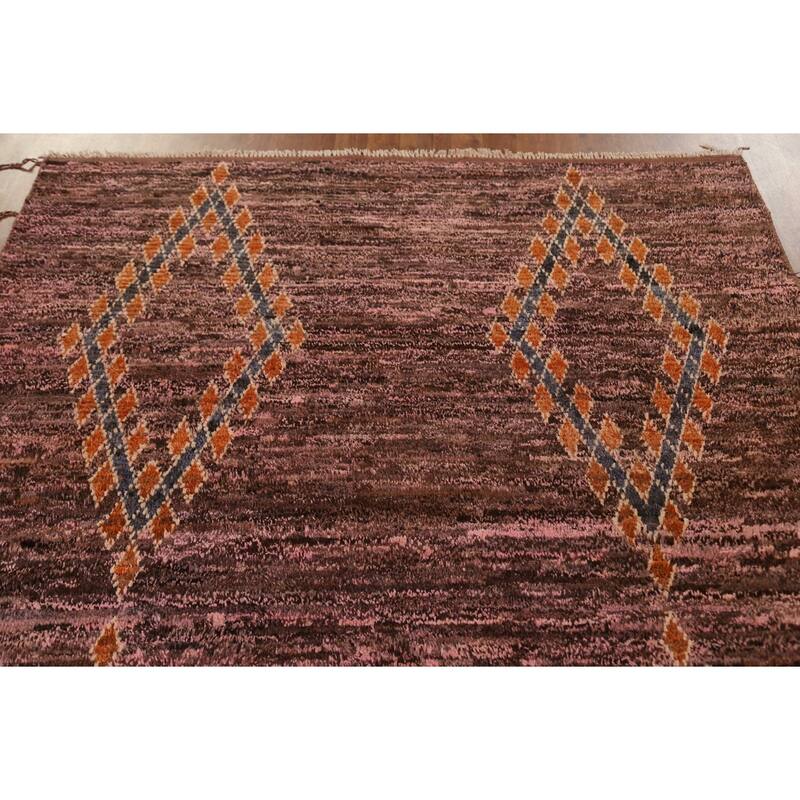 Hand Knotted Oriental 100% Wool Carpet Modern Tribal Pink Moroccan Area Rug - 8' 0'' X 5' 9''