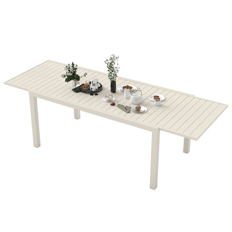97.2"L Extendable Aluminum Outdoor Dining Table, Suitable For Living Rooms, Kitchens, Balconies, Swimming Pools