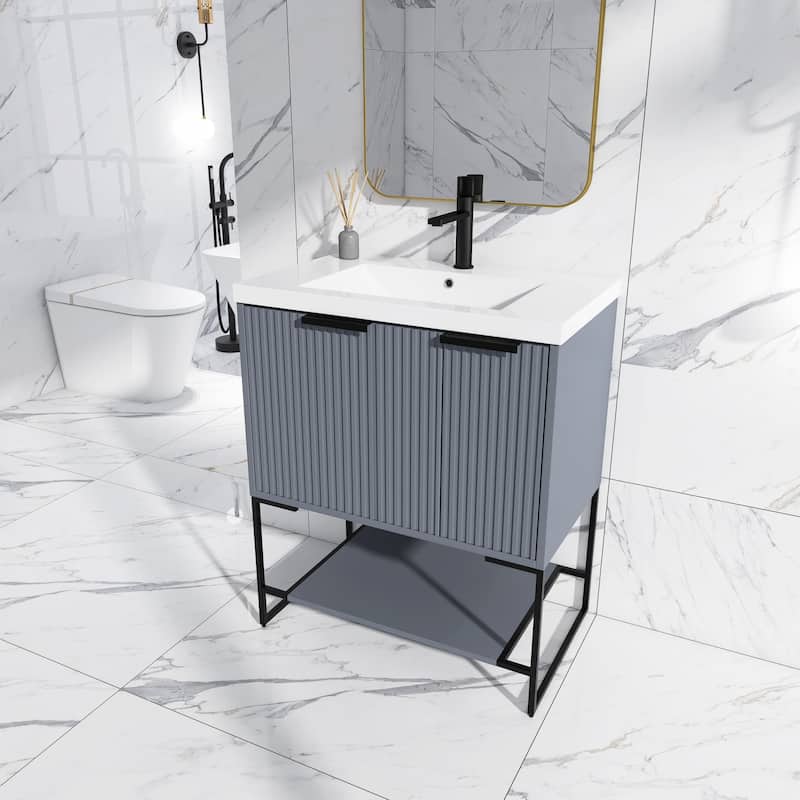 24"/30" Plywood Freestanding Bathroom Vanity Set with White Sink