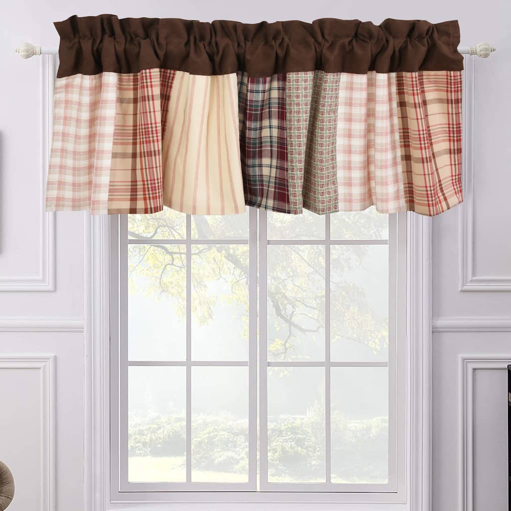 Brody Brown Plaid Stripe Patchwork Window Valance