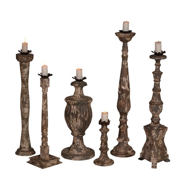 Elk Home 250512S 6 Piece Hand Carved Mahogany Candlestick Candle Holder Set - Gray