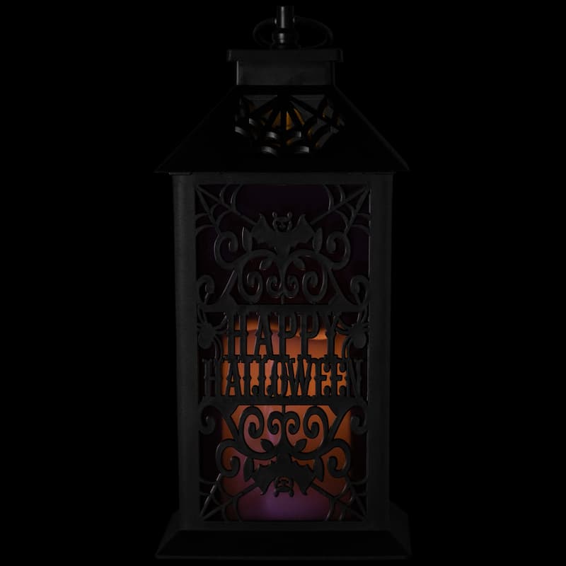 LED LIghted Bats "Happy Halloween" Candle Lantern - 11" - Black