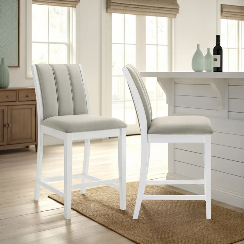 Nolan 26 in. Dark Roast Counter Height Rubberwood Barstool with Grey Fabric Seat - Set of 2 - Fog/Matte White - Bar Height - Set of 2